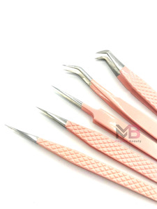 ชุดแหนบต่อขนตาสแตนเลสแบบใหม่ล่าสุด ด้ามจับสีชมพู กันลื่น สำหรับอุปกรณ์ต่อขนตา - Product Image 5
