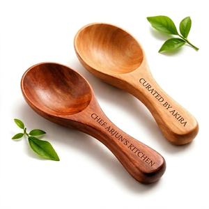 Eco-Friendly Acacia Wood <b>Measuring</b> <b>Spoons</b> & Coffee Scoop with Custom Engraved Modern Handle for Seasoning Dry Goods - Product Image 1