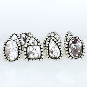 Natural Wild Horse <b>Statement</b> Wholesale Handmade Jewelry Artisan Brass Beaded Edge Vintage Women's <b>Rings</b> - Product Image 3