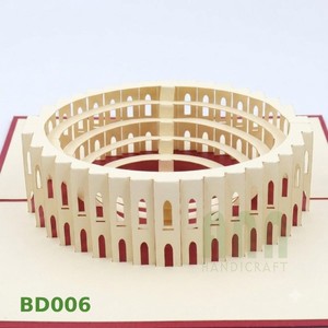 Carte de vœux carrée en papier kraft découpée au laser 3D personnalisée Colosseum, haute qualité, style Amour/Japandi Europe, impression UV thermique 4 couleurs - Product Image 2