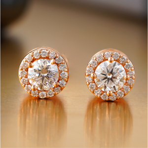 1.12 Carat Round Halo Lab Grown Diamond Stud <b>Earrings</b> 14K Rose Gold Trendy Stylish for Wedding Party Engagement Certified IGI - Product Image 1