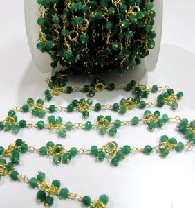 Cadena de cuentas facetadas de 1 pie, color esmeralda teñida, con cuentas de piedras preciosas en forma de flor, tamaño de 3 a 4 mm. - Product Image 2