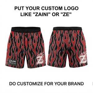 Shorts en maille polyester premium 220 GSM, beige et blanc avec empiècements contrastants, logo personnalisé par sublimation, OEM. - Product Image 3