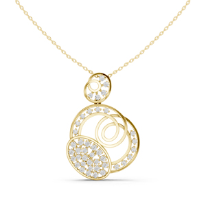 Collier pendentif triple cercle en or rose 18 carats avec diamants, chaîne à maillons, bijoux de luxe pour femmes, pour mariage, anniversaire, fête - Product Image 1