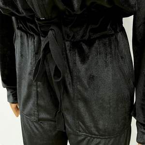 2025 femmes velours à capuche combinaison à manches longues fermeture éclair velours une pièce pyjama motif ample XS salon porter barboteuse pantalons longs - Product Image 4