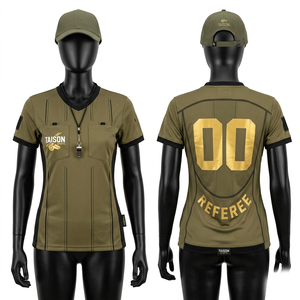Premium 160 GSM Polyester Soccer Referee Jersey Olive Green Black Panel Breathable Custom Logo - Product Image 1