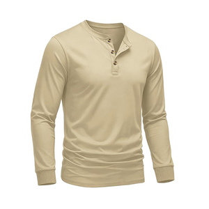 T-shirt décontracté à manches longues pour homme, 100 % coton, couleur unie, col rond confortable, tissu tricoté - Product Image 4