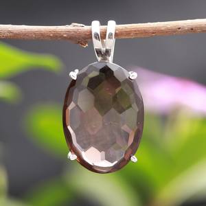 Colgante Ovalado de Cuarzo Ahumado, Plata de Ley 925, Joyería de Piedras Preciosas Hecha a Mano, Collar Delicado, Regalo para Niñas y Mujeres - Product Image 1