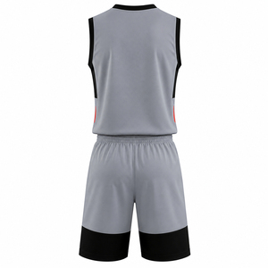 Ensemble d'uniformes de basketball unisexes respirants imprimés par sublimation personnalisée, 100 % polyester, maillot sans manches à col en V et short élastique - Product Image 2