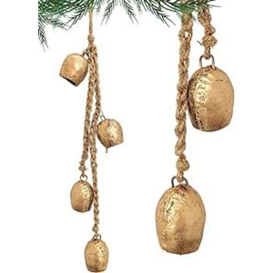 Rustic Vintage Gold Christmas Hanging <b>Cow</b> <b>Bells</b> on Jute Rope Harmony Jingle <b>Bells</b> Cluster Ornament For Farmhouse Holiday Home - Product Image 1