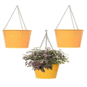 Pots à fleurs suspendus en métal jaune, style rustique, revêtement poudré, pour l'intérieur et l'extérieur - Product Image 5