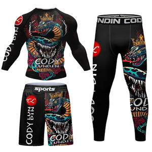 OEM Custom MMA Rash Guard Set Unisex <b>Compression</b> Sportswear Long Sleeve <b>Shirt</b> Trousers Quick Dry UPF50+ Eco-Friendly BJJ - Product Image 3