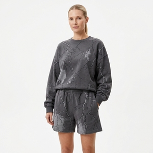 Wholesale Price <b>Women</b> Oversized <b>Camouflage</b> Print Sweatshirt And <b>Shorts</b> 2 Piece Set Casual Crewneck Outfit - Product Image 6