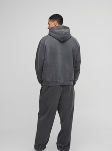 Men <b>Oversized</b> Stacked Tracksuit Luxury Lightweight Baggy Hoodie <b>Jogger</b> Set Urban Streetwear Acid wash Custom OEM Supplier Autumn - Product Image 4