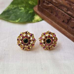 Kemp Gold Plated Number Stud Earrings with Pearl and Diamond Accents for Party Wedding Gift - Product Image 1
