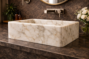 Luxury Calacatta Marble Eco-Friendly Agra Heritage Bathroom Sink Rectangular Natural Stone Vessel <b>Basin</b> Modern Vanity Wash <b>Basin</b> - Product Image 4