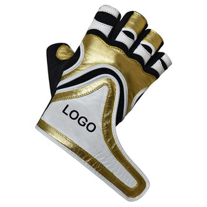 Gants de sport demi-doigts en cuir PU or, blanc, noir, unisexe, pour musculation, avec sangle de poignet, design à enfiler - Product Image 3