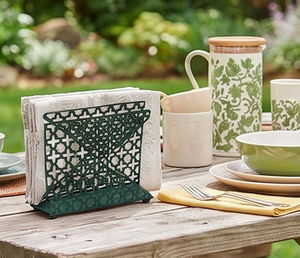Porte-serviettes en métal vert bohème avec motif géométrique, support à mouchoirs autoportant pour la cuisine et la décoration intérieure - Product Image 5