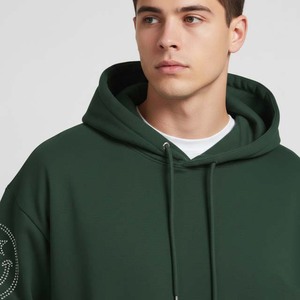 Sudadera con Capucha Verde, Corte Regular, Estampado de Estrellas con Pedrería, Bolsillo, Ropa Casual de Otoño, Unisex, Felpa Francesa de Algodón - Product Image 4