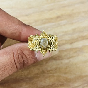 Latest Design <b>Labradorite</b> Tribal <b>Ring</b> Vintage Style Gold Plated Brass <b>Ring</b> Ethnic Statement Ornate Wholesale <b>Ring</b> For Women - Product Image 4