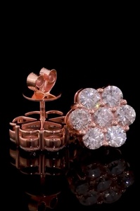 Pendientes de Plata de Ley 925 con Diamantes CVD Cultivados en Laboratorio, Diseño de Flor, 7 Piedras en Racimo, Cierre de Rosca, Estilo Hip Hop, Chapados en Oro Rosa, EGL - Product Image 3