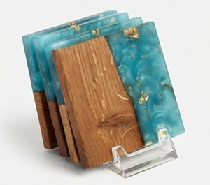 Posavasos Rectangulares de Madera Premium con Incrustaciones de Resina Azul, Antideslizantes, Diseño Moderno para el Hogar - Product Image 4