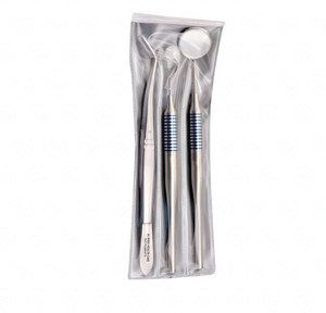 Kit d'examen dentaire 3 pièces - Miroir dentaire en acier inoxydable, sonde exploratrice et pincettes en coton pour l'hygiène buccale - Product Image 2