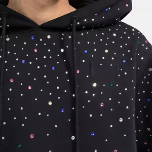เสื้อฮู้ดผู้ชายสีดำ ผ้าฟลีซ พิมพ์ลายเพชร ทรงโอเวอร์ไซส์ สวมใส่สบาย ผ้าถัก 100% คอตตอน กันยับ ซิปหน้า สำหรับฤดูหนาว - Product Image 4
