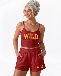Conjunto de Dos Piezas Casual para Mujer, Color Sólido, Top sin Tirantes, Shorts hasta la Rodilla, Mezcla de Poliéster/Algodón, Verano - Product Image 4