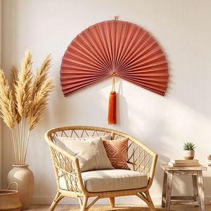 Large Bamboo Wall Fan <b>Decor</b> – Natural Boho Vintage Handwoven Decorative Fan for Living Room Bedroom - Product Image 1