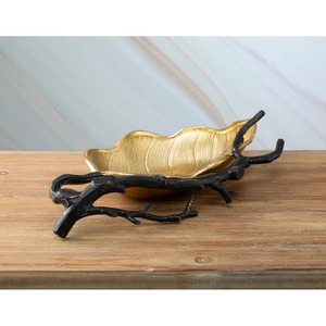 Juego de tazones decorativos de latón dorado y negro con diseño de hojas, perfecto para dulces, frutas, servicio de invitados y decoración de mesa, procedente de la India. - Product Image 2