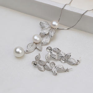 Ensemble de pendentif en argent S925 en forme de feuille avec boucles d'oreilles longues à pampilles, ensemble d'accessoires en perles DIY, support vide, bijoux tendance pour 1280 - Product Image 1