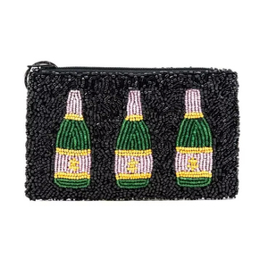 Pochette artisanale en perles de rocaille brodées motif crabes, de luxe, pour pièces de monnaie, espèces et clés, avec mini fermeture éclair, d'Inde - Product Image 1