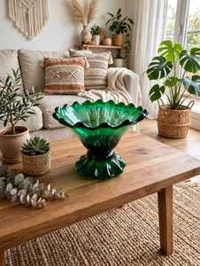 Moderna Taza de Cristal Ecológica Verde con Borde Festoneado para Postres, Vaso de Servir con Base para Dulces, Frutas y Ensaladas en Fiestas - Product Image 1