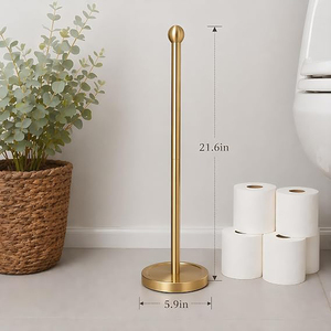 Support de papier toilette doré sur pied avec réservoir, distributeur de rouleaux de papier toilette pour salle de bain - Product Image 3