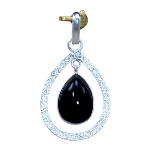 Preciosos colgantes de plata de ley 925 con ónix negro natural antiguo, corte pera, diseño hueco, estilo natural, para mujer. - Product Image 1