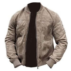 <b>Men's</b> Stand-up Collar Genuine <b>Leather</b> Bomber <b>Jacket</b> Breathable Windproof American-style Retro Versatile Trendy Brand Zipper - Product Image 3