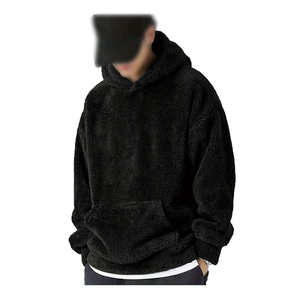 Sweat-shirt à capuche en molleton noir pour homme, épais et chaud pour l'hiver, couleur unie, manches longues, anti-boulochage, en polyester - Product Image 1