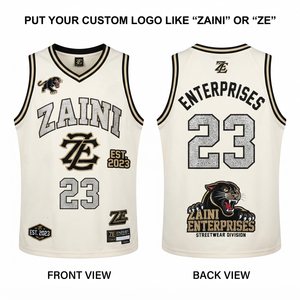 Maillot de basketball pour hommes 180 GSM en maille polyester premium crème et noir, avec logo personnalisé, broderie en twill, sublimation, OEM, ODM - Product Image 1