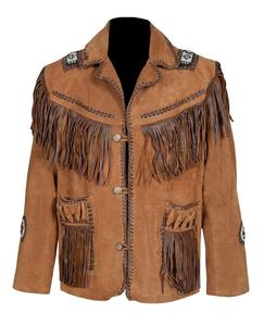 <b>Men's</b> Western Cowboy <b>Suede</b> Fringe <b>Jacket</b> Native Inspired Vintage Leather Style Tassel Coat - Product Image 1