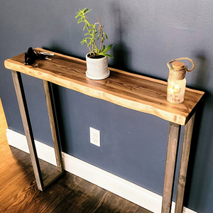 Mesa Consola Moderna de Madera Sólida con Acabado Natural y Patas Metálicas, Mueble Elegante para Decoración de Interiores - Product Image 1