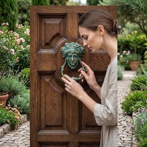 Traditional Cast <b>Iron</b> Door Knocker with Greek Face Design Durable Waterproof Eco-Friendly Outdoor Use Entry Hardware - Product Image 2