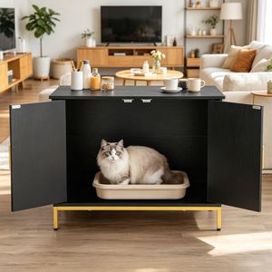 Lussuosa Cassetta per Gatti Ecologica in Legno, Grande Capacità, Forma Rettangolare, Facile da Pulire, per Soggiorno, con Funzione PC - Product Image 5