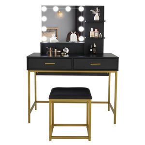 FCH Large <b>Makeup</b> <b>Vanity</b> Set with 10 LED Bulbs Cushioned Stool 3 Storage Shelves 2 Drawers Dressing Table and Dresser - Product Image 6