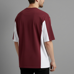 เสื้อยืดโอเวอร์ไซส์ผู้ชาย สีแดงเลือดหมู ตัดสีขาว แขนสั้น คอกลม พิมพ์ลายตัวอักษร สไตล์ลำลอง ผ้าเจอร์ซีย์คอตตอน 100% - Product Image 2