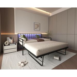 Lettino Matrimoniale con Luci LED RGB e Stazione di Ricarica, Telaio Regolabile in Altezza, Letto Estraibile Versatile in Metallo - Product Image 6