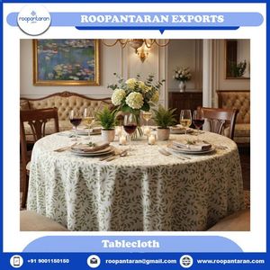 Hot Sale Elegant Floral Printed Cotton <b>Linen</b> 8 Seater <b>Round</b> 220 cms <b>Tablecloth</b> Washable Home Decor Classic Style Plant Pattern - Product Image 2