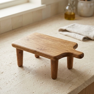 Planche à découper en teck style ferme avec pieds, plateau de service décoratif en bois pour tapas, charcuterie artisanale et préparation culinaire - Product Image 3