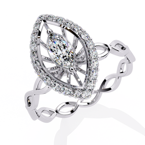 Women's Marquise Cut Diamond Engagement <b>Ring</b> With Halo Natural White Gold Classic Style GIA Certified - Product Image 2