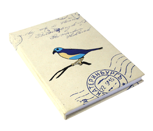 Handmade Hard Cover Jute Paper Notebook Bird Screen Printed Design Old Fashioned <b>Postal</b> Stamps Travel Journal for Men Women - Product Image 2